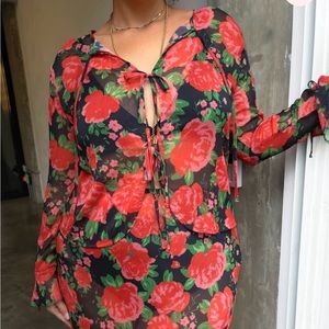 NWT Rose Chiffon Tie Front Blouse UK SZ 16